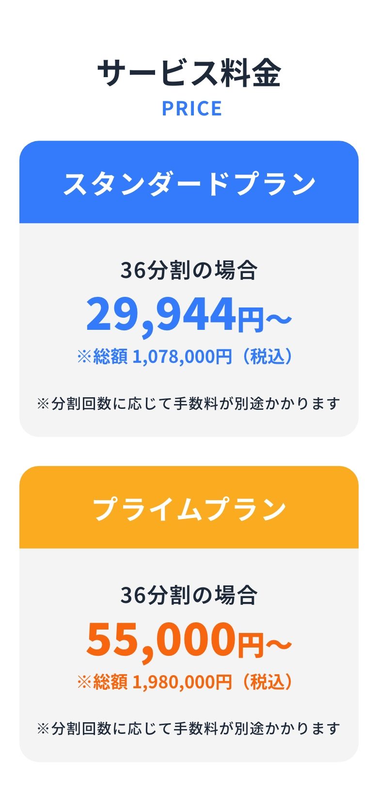 サービス料金 - スタンダードプランとプライムプランの価格
